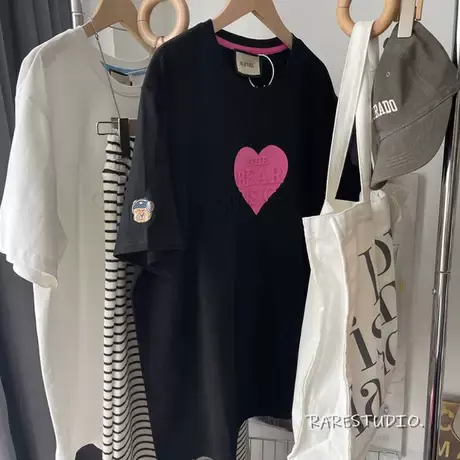 凹凸字母撞色爱心印花高级感洋气个性设计半袖棉T恤韩版体恤宽松商品大图