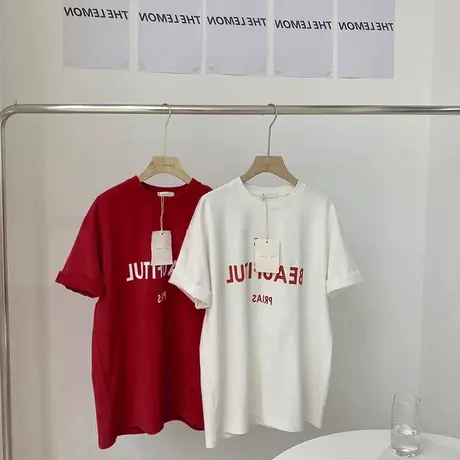 半袖2021年新款女夏装短袖t恤韩版宽松显瘦百搭体恤简约 甜系上衣商品大图