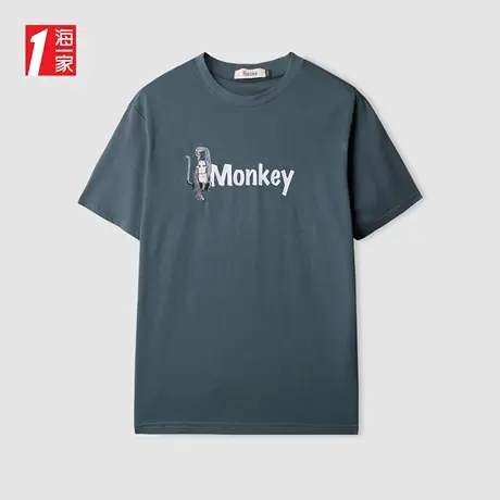 海一家宽松休闲短T2023夏季新款动物印花趣味创意男士短袖T恤商品大图