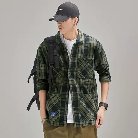 Modi Nick/摩帝尼克重磅水洗男士衬衫纯棉格子休闲帅气工装男外套图片