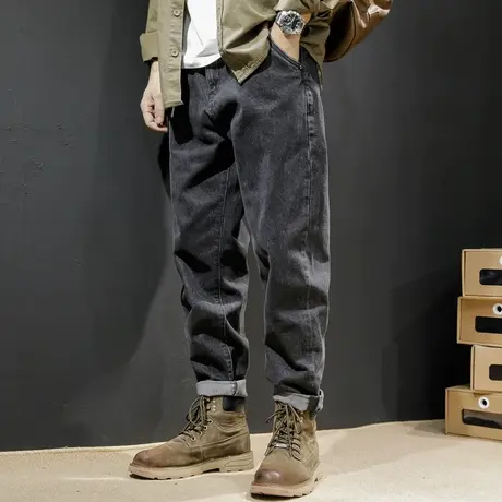 秋季直筒牛仔裤男潮牌宽松大码黑色裤子2023新款潮流长裤秋冬款潮商品大图