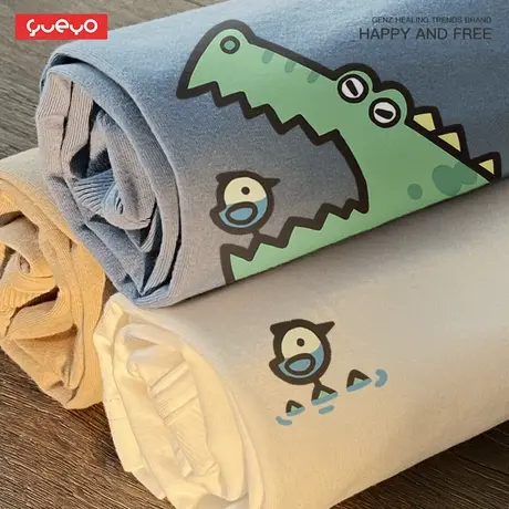 「情侣装」悦游 鳄鱼牙签鸟 情侣短袖T恤日系小众原创纯棉不对称图片