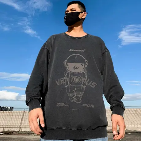 美式街头水洗做旧卫衣男圆领重磅宽松加肥加大码加绒胖子oversize商品大图