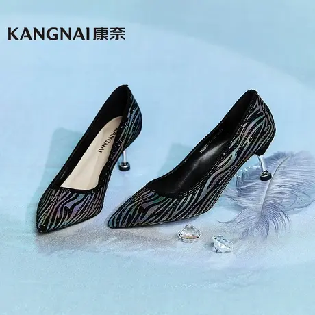 商场同款康奈官方女鞋秋季时尚都市浅口单鞋网红ins风水钻高跟鞋图片