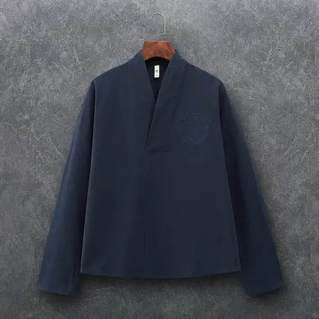 秋季男长袖T恤中国风复古上衣服宽松休闲中式打底衫刺绣大码男装商品大图