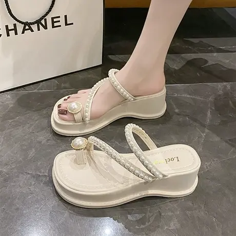 凉拖鞋女夏外穿2023年新款百搭仙女风珍珠时尚松糕厚底凉鞋女夹脚图片