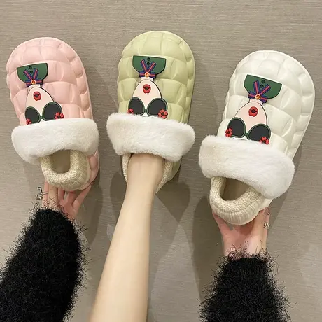 可拆卸棉拖鞋女冬季防水可爱包跟室内居家可外穿厚底毛绒保暖棉鞋商品大图