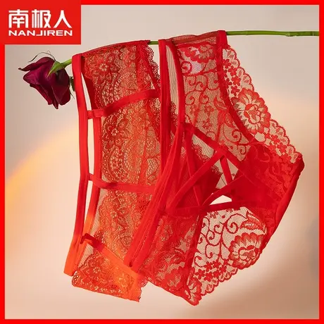 大红色三角裤性感蕾丝网纱纯欲内裤女士本命年鸿运结婚中腰透气DF商品大图