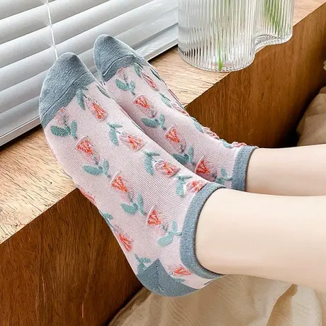 花袜子女潮棉袜春夏款短袜船袜女孩大童森系甜美搭配凉鞋小皮鞋的商品大图