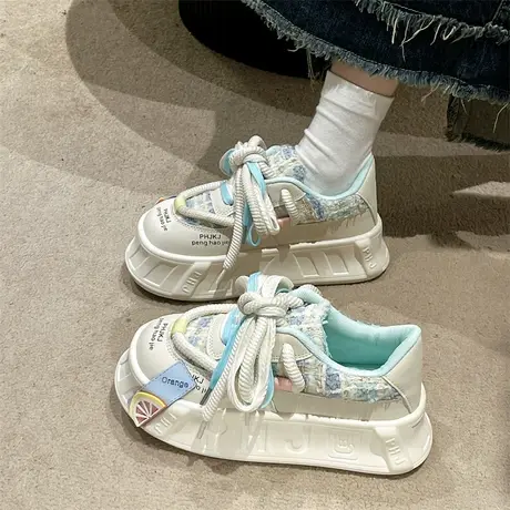 厚底时尚板鞋女2024年新款秋季拼色配裙子休闲鞋增高小个子运动鞋商品大图