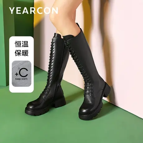 意尔康真皮加绒骑士靴女2023年冬季新款季黑色长靴女高跟长筒靴子图片