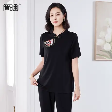 简涵新中式刺绣短袖t恤女夏季2024年新款气质女装复古上衣潮图片