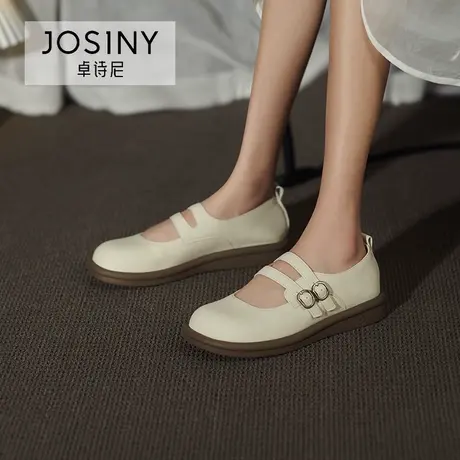 卓诗尼软底休闲女鞋2023秋季新款复古皮带扣舒适平底平底那单鞋女图片