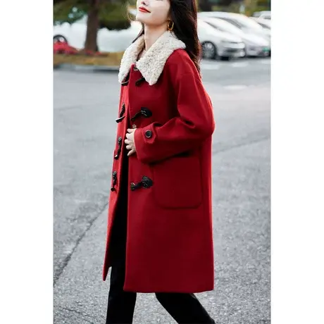 时尚气质长款毛呢大衣2022年冬季新款淑女温柔减龄中长款拼接外套商品大图