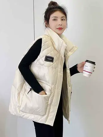 羽绒棉马甲女外穿冬2023年秋冬新款韩版加厚宽松菱格马夹坎肩外套商品大图