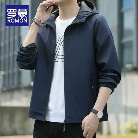罗蒙春秋季连帽冲锋衣夹克男宽松韩版潮流休闲外套男士运动上衣男商品大图