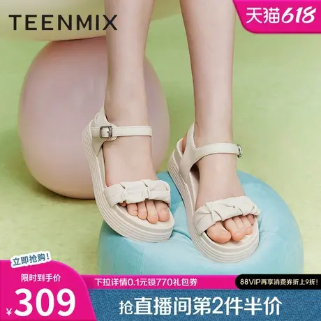天美意一字带休闲凉鞋厚底凉鞋女外穿时装凉鞋夏新款CL902BL4图片