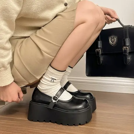 小个子2025新款春季厚底增高小皮鞋女英伦风百搭玛丽珍配裙子单鞋图片