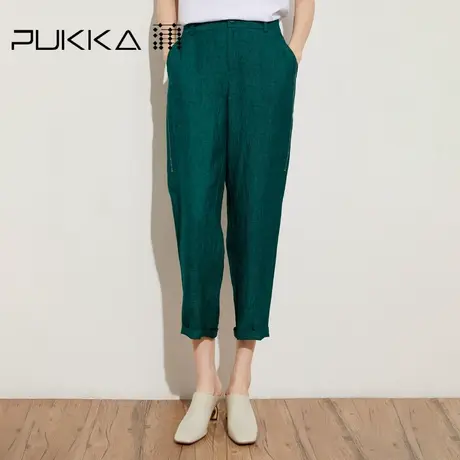 蒲PUKKA商场同款亚麻休闲裤夏季新款萝卜西裤宽松直筒裤子图片