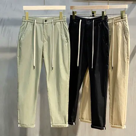 冰丝透气裤子夏季九分裤男春秋修身薄款宽松韩版直筒小脚休闲长裤商品大图