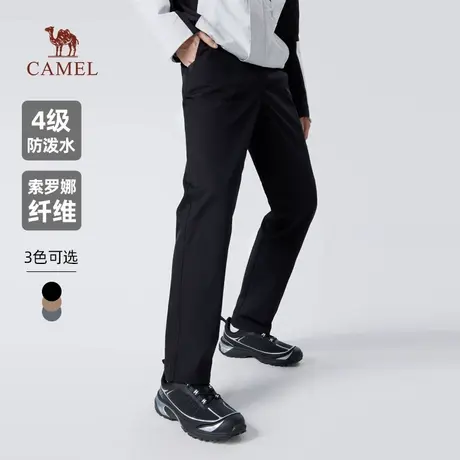 骆驼男装直筒休闲裤男士2025新款春秋防泼水索罗娜黑色弹力长裤子商品大图