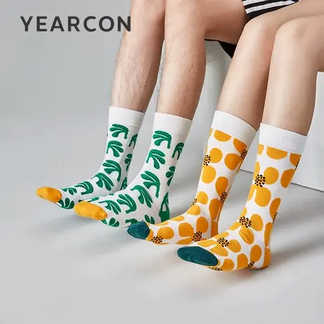 YEARCON/意尔康情侣袜长筒袜吸汗3双礼盒装男女袜运动休闲卡通袜商品大图