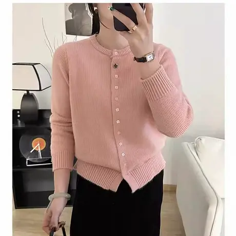 春装2025新款粉色毛衣针织开衫外套女高级感超好看小个子短款上衣商品大图