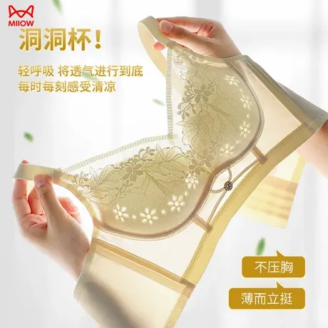 猫人大胸显小内衣女聚拢收副乳文胸无钢圈防下垂薄款透气蕾丝胸罩商品大图