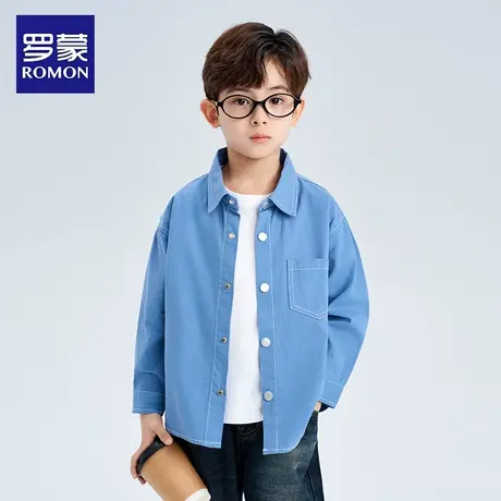 罗蒙儿童牛仔纯棉衬衫男童长袖百搭衬衣中大童休闲男孩上衣春秋款商品大图