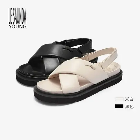 莱尔斯丹2023春夏Y系列新款时尚纯色交叉带魔术贴凉鞋女鞋4M50408商品大图