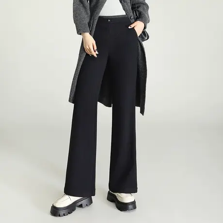 气质毛呢微喇裤女秋冬2023新款高腰垂感显瘦直筒裤通勤休闲长裤子图片