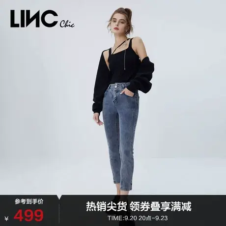 LINCCHIC金羽杰牛仔裤子女复古水洗高腰显瘦小脚牛仔裤S221JE331商品大图