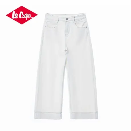 Lee Cooper/李库珀 高腰显瘦直筒白色牛仔裤女夏季宽松九分阔腿裤图片