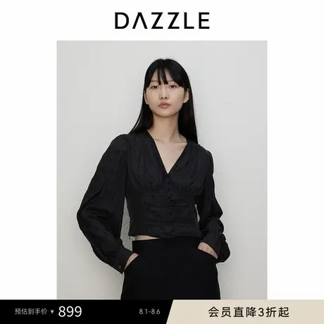DAZZLE地素奥莱 雪纺衫秋女装老花暗纹法式系带设计感上衣图片