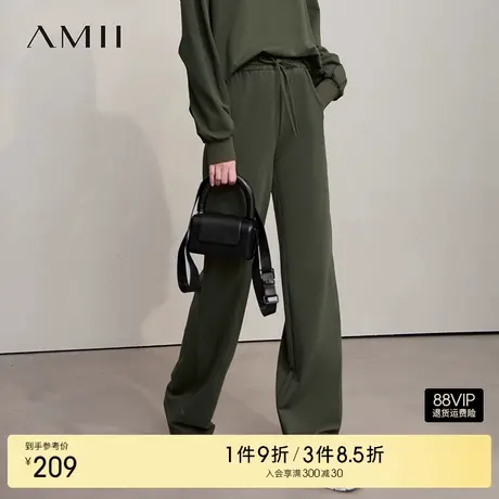 Amii2025秋新款极简休闲运动风卫裤棉弹力橡筋腰休闲长裤女商品大图