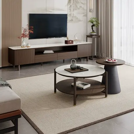 全友家居新中式玻璃茶几电视机柜组合客厅家用收纳储物柜子商品大图