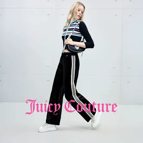 Juicy Couture橘滋休闲裤女2025年秋季新款丝绒直筒拼接运动长裤商品大图