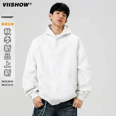 VIISHOW秋季复古简约纯色连帽卫衣男女潮牌宽松重磅情侣基础帽衫商品大图