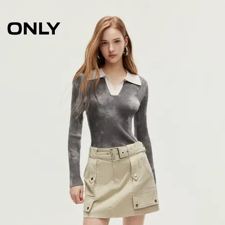 【ONLY奥莱清仓】秋季时尚百搭翻领撞色螺纹扎染针织衫女商品大图