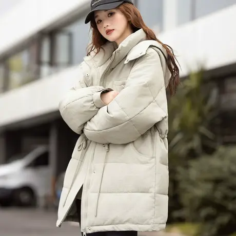 唐狮2024冬季新款女棉衣兔耳朵连帽可爱甜美设计感中长款棉服保暖图片