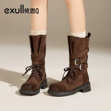 exull/依思Q2025秋季新款内增高马丁靴女复古百搭机车中筒骑士靴商品大图