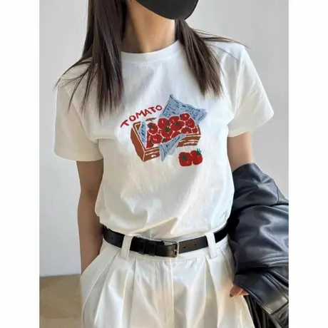 韩版2025夏季棉质短袖女微胖mm宽松显瘦正肩打底上衣趣味印花t恤商品大图