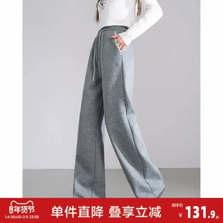 唐狮2026秋冬女袋口绣花加绒休闲裤时尚设计感韩系简约显瘦高级商品大图