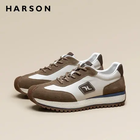 哈森男鞋2026新款时尚休闲鞋男士真皮运动鞋软底舒适阿甘跑鞋男款商品大图