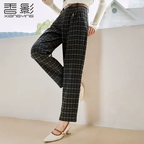 香影格子裤女高腰2023秋冬季新款复古英伦风宽松显瘦休闲裤子长裤图片