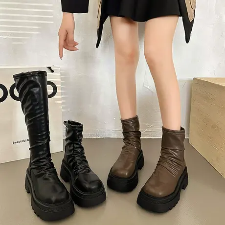 长筒靴女2023新款秋季粗跟炸街ins瘦瘦靴英伦风气质时装高跟靴子商品大图