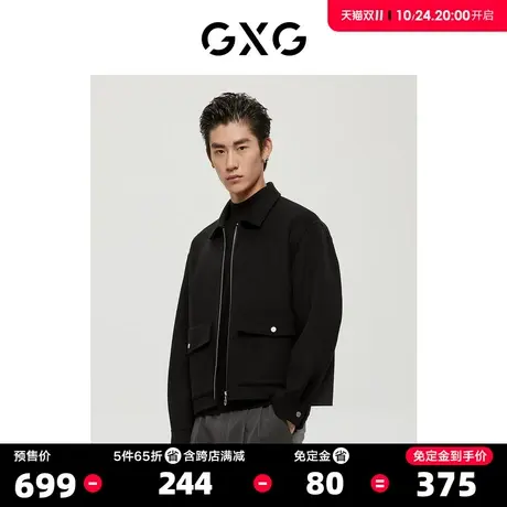 【羊毛】GXG男装商场同款经典蓝色系列黑色短大衣S商品大图