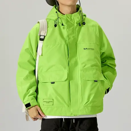 秋冬季美式高街防风连帽冲锋衣冬天男生潮牌休闲工装夹克外套上衣商品大图