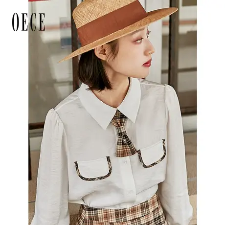 Oece白色衬衫女士设计感小众春秋秋新款通勤长袖上衣衬衣商品大图