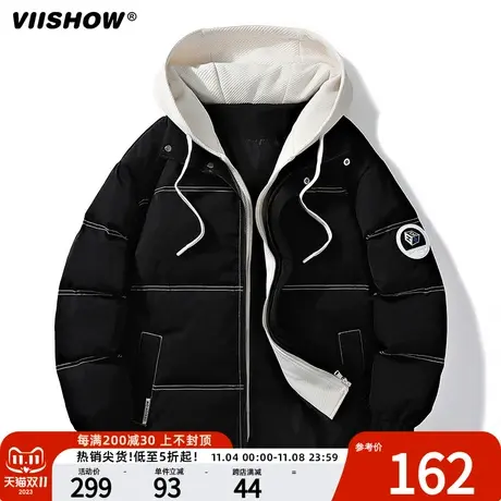 VIISHOW冬季连帽假两件羽绒棉衣2023潮牌加厚保暖宽松休闲男棉服商品大图